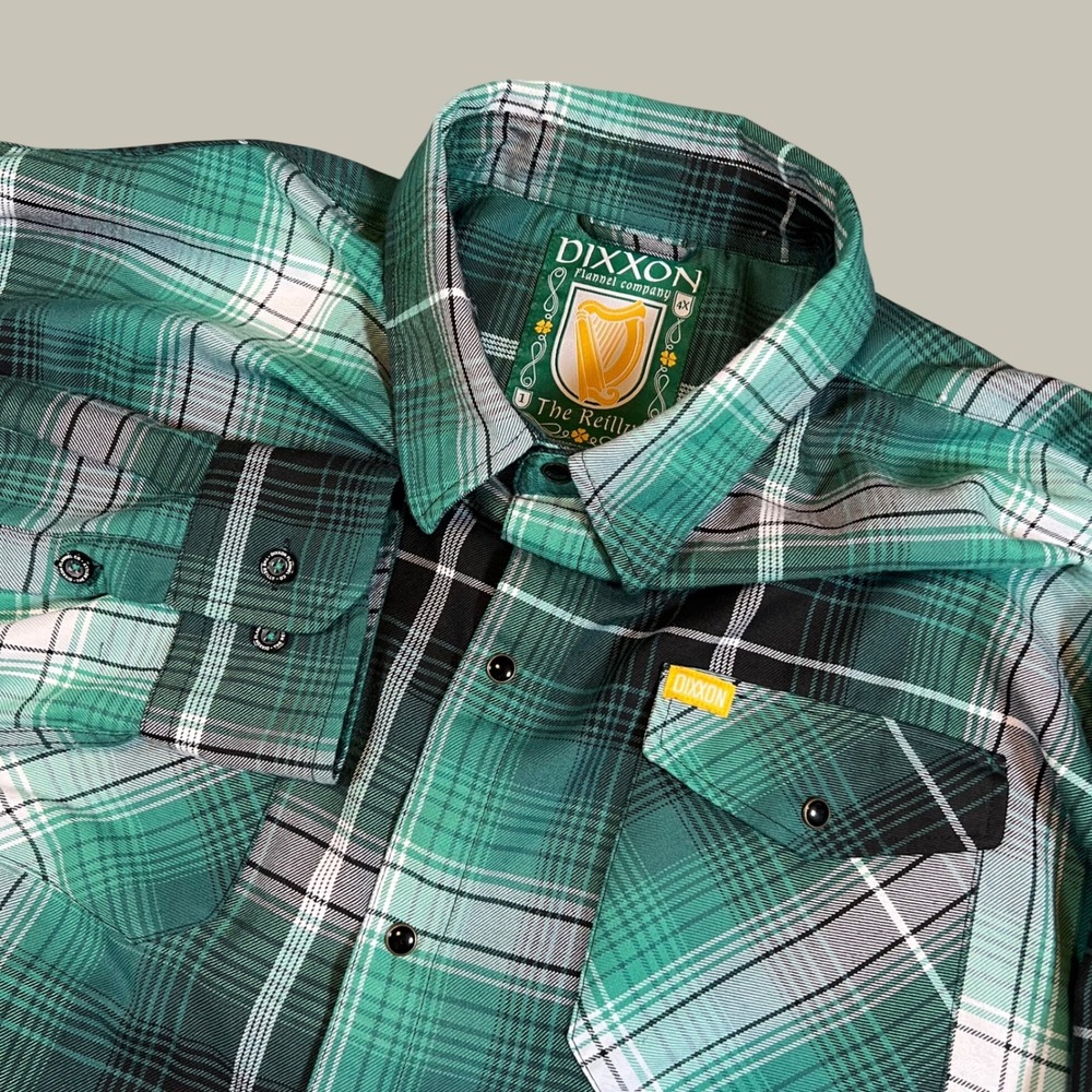 Dixxon Flannel The Reilly Men 4XL Green Plaid Irish D-Tech Button Up Shirt